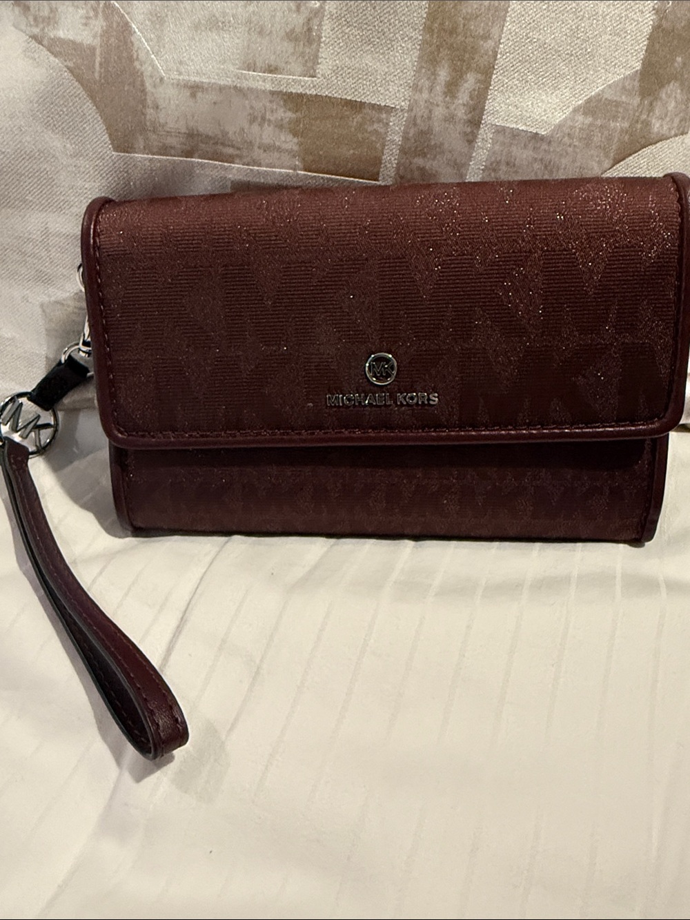 Michael Kors Wine Logo Wristlet Clutch